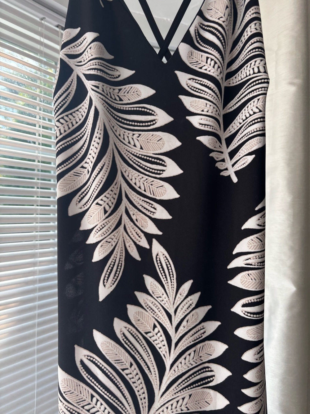 Venus Black Dress with Cream Leaf Embroidery